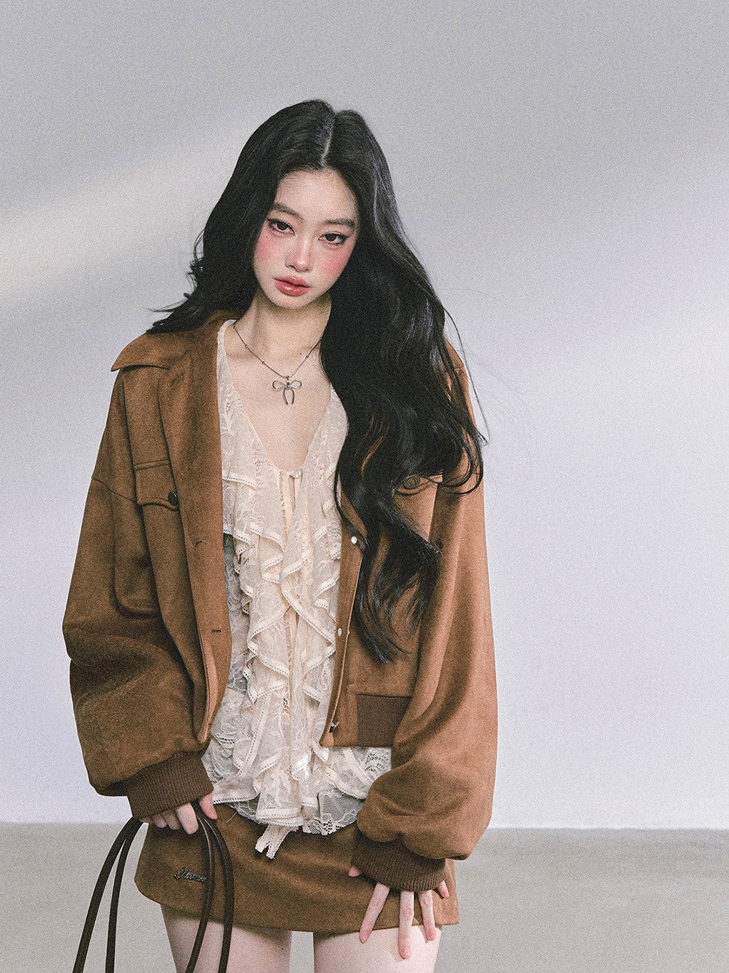 Lace Hollow Ruffled Long Sleeve Shirt DIA0588