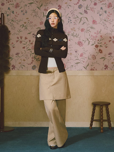 Faux Two-Piece Layered Wide-Leg Pants LAL0231