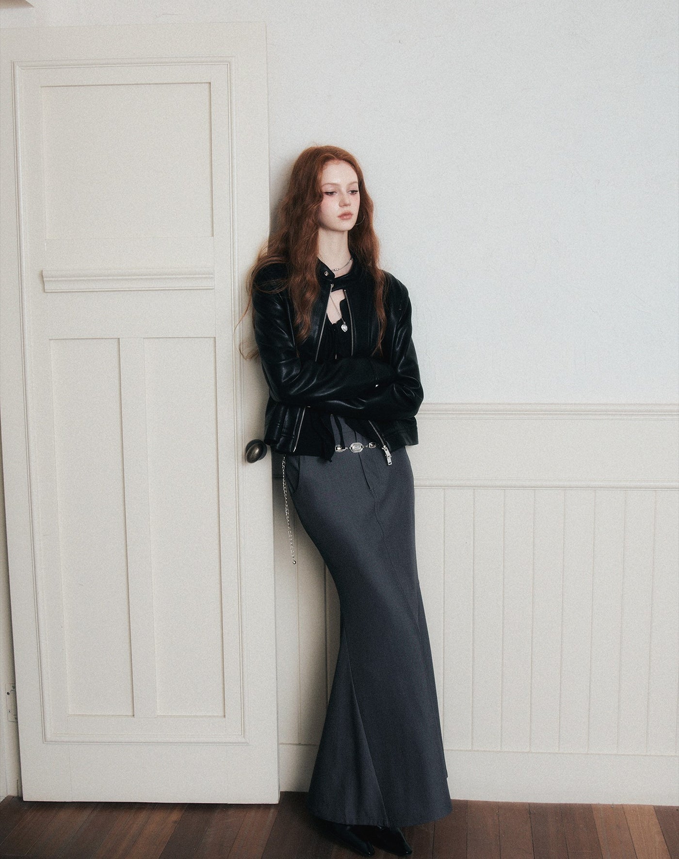Stand Collar Black Leather Jacket LUL0173