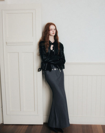 Stand Collar Black Leather Jacket LUL0173