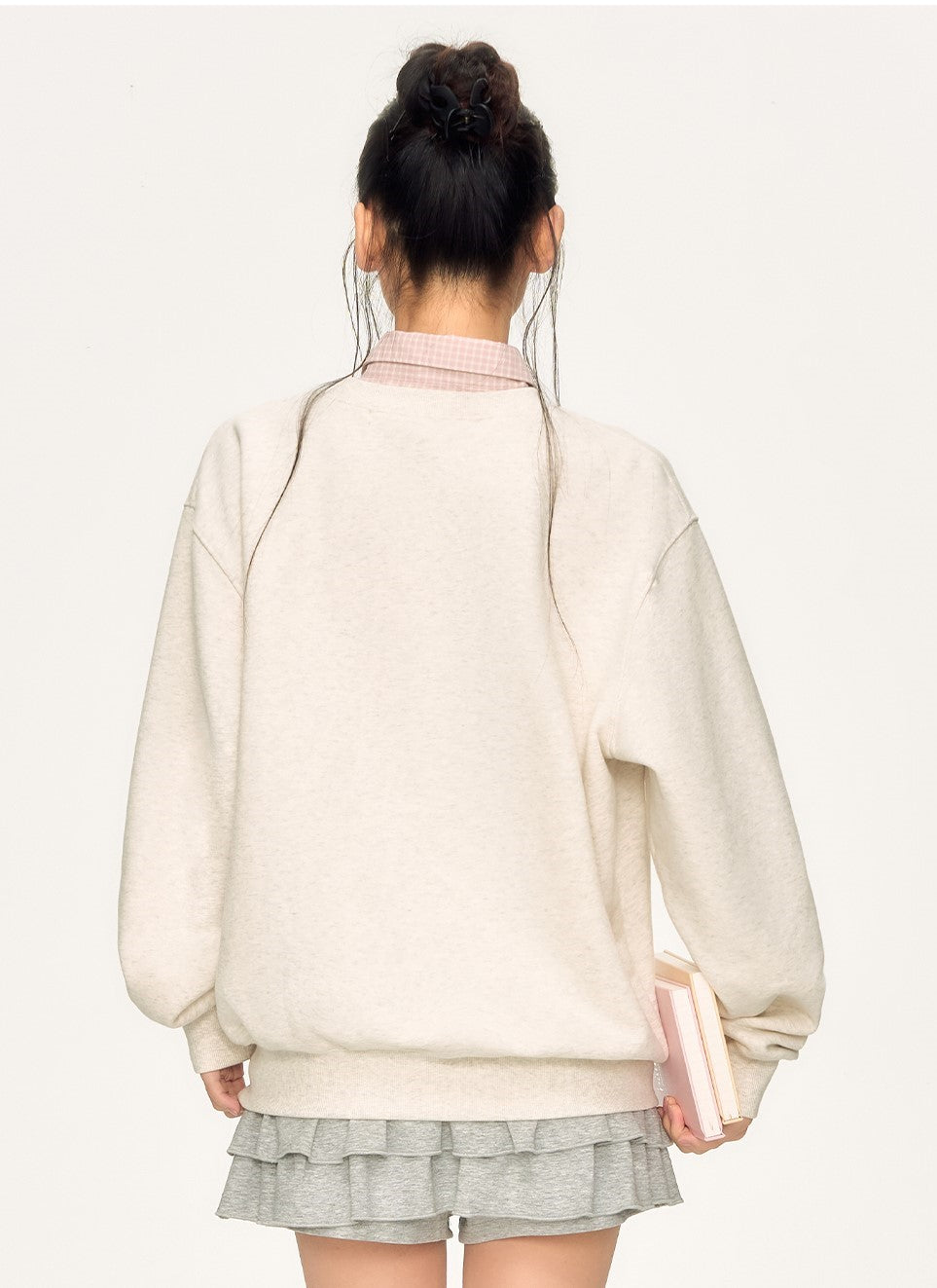 Plaid Shirt Collar Long-Sleeved Sweatshirt WEE0060