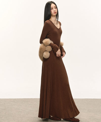 Slimming Waist Long Sleeves Knitted Dress ANA0090