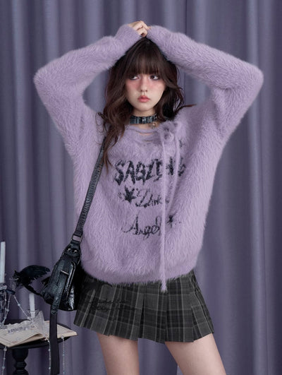 Fluffy Purple Rabbit V-neck Imitation Mink Loose Sweater SAG0198