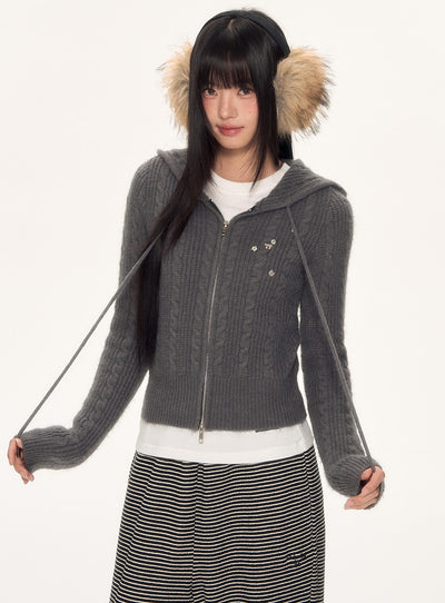 Cat Ear Knitted Hooded Cardigan WEE0096