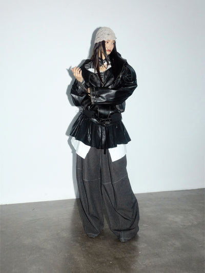 Rock Style Leather Oversized Jacket JNY0280