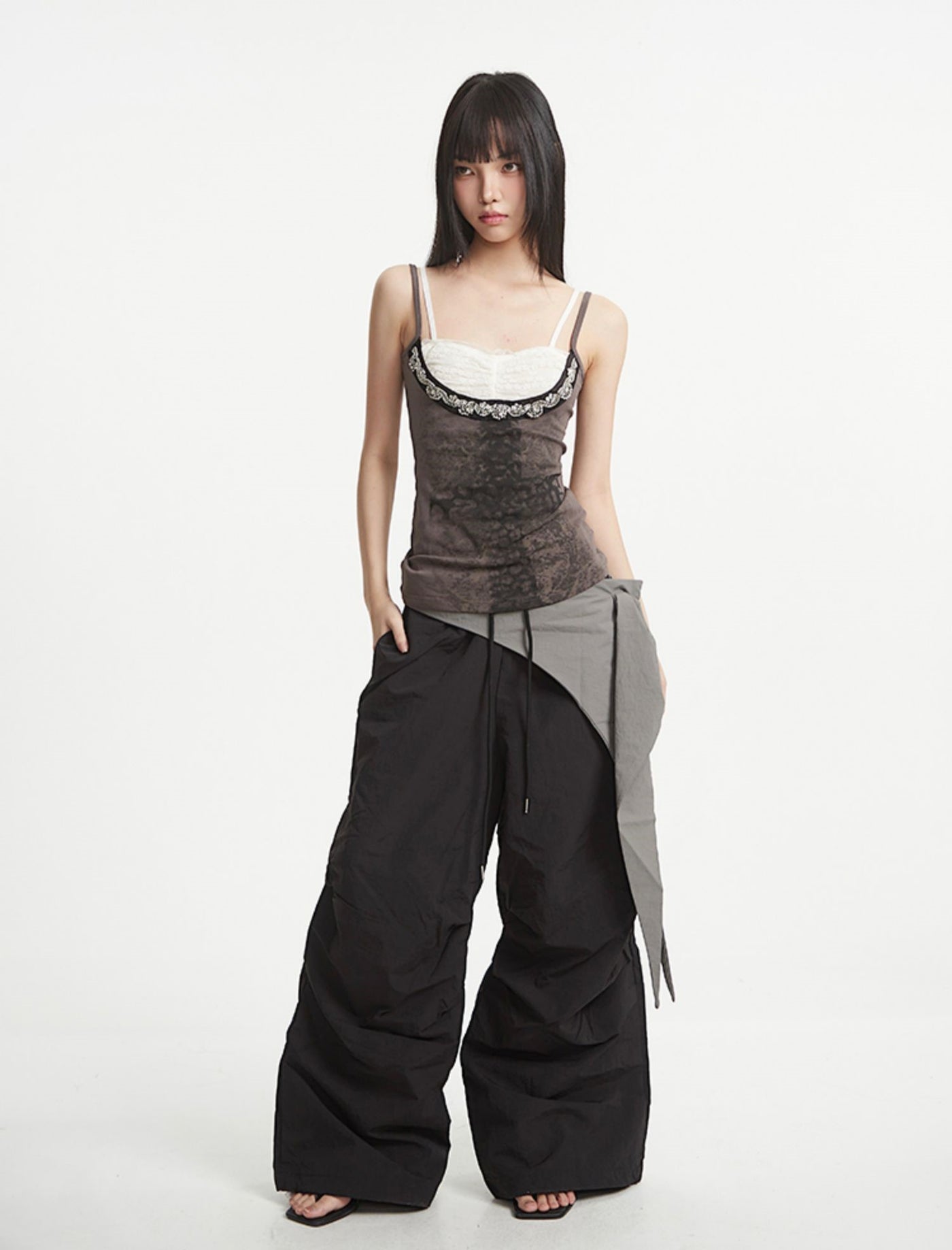 Fake Two-Piece Lace Cross Camisole UNC0250