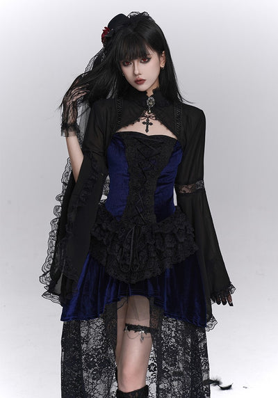 Gothic Style Blue Lace Strap Dress/Black Cardigan LAD0238