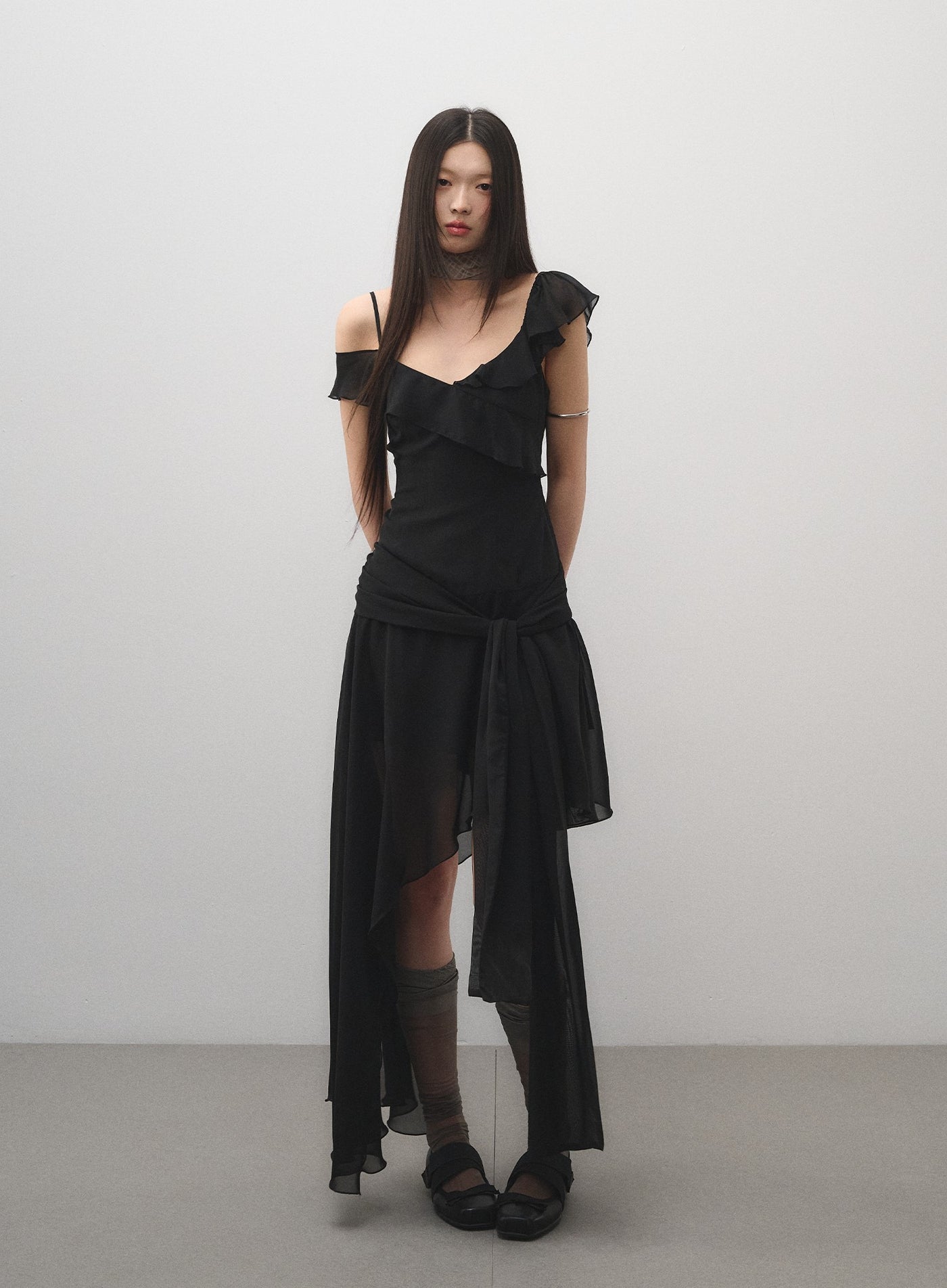 Ruffled Irregular Suspender Dress LAL0161