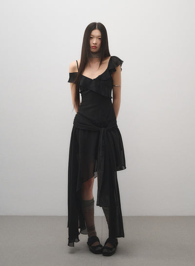 Ruffled Irregular Suspender Dress LAL0161