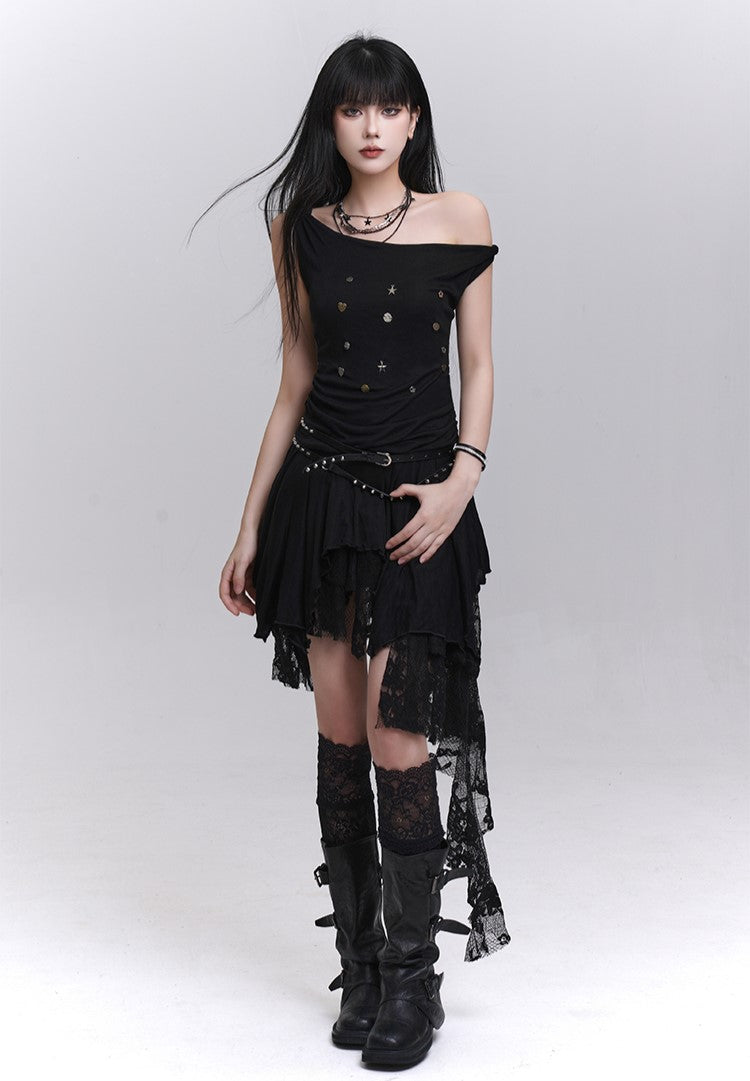 Black Irregular Lace Skirt LAD0201