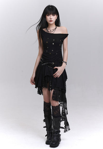Black Irregular Lace Skirt LAD0201