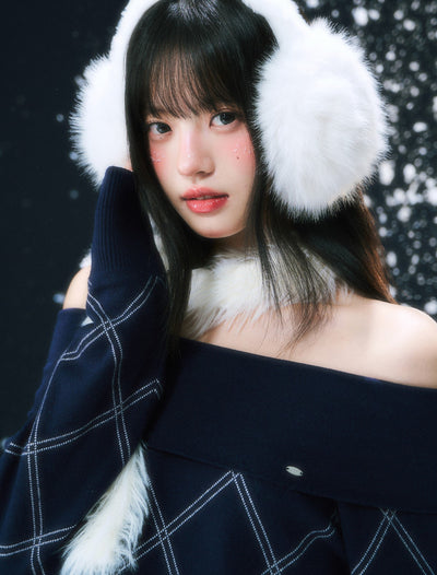 Off-Shoulder Diamond Pattern Sweater WEE0107