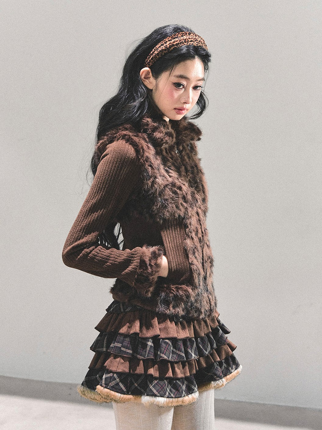 Leopard Print Plush Knitted Cardigan DIA0694