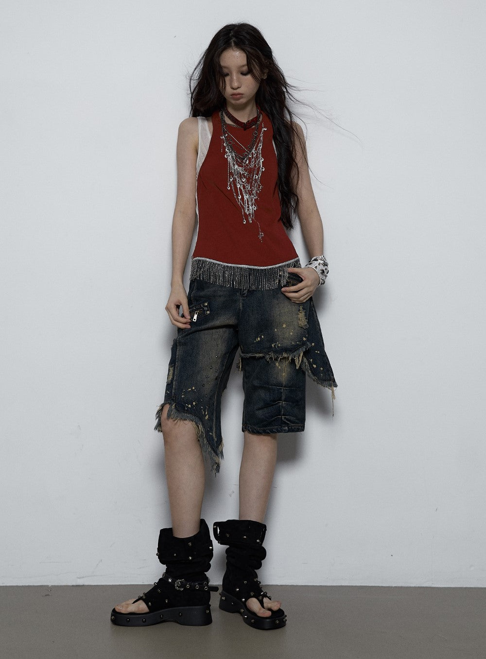 Punk Print Chain Fake Two-piece Contrast Color Camisole NOR0075