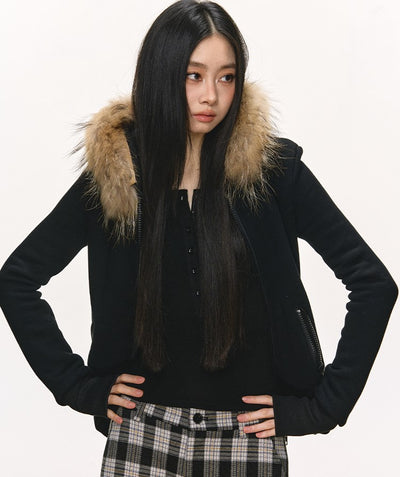 Fur Collar Hooded Sweatshirt Jacket ANA0102