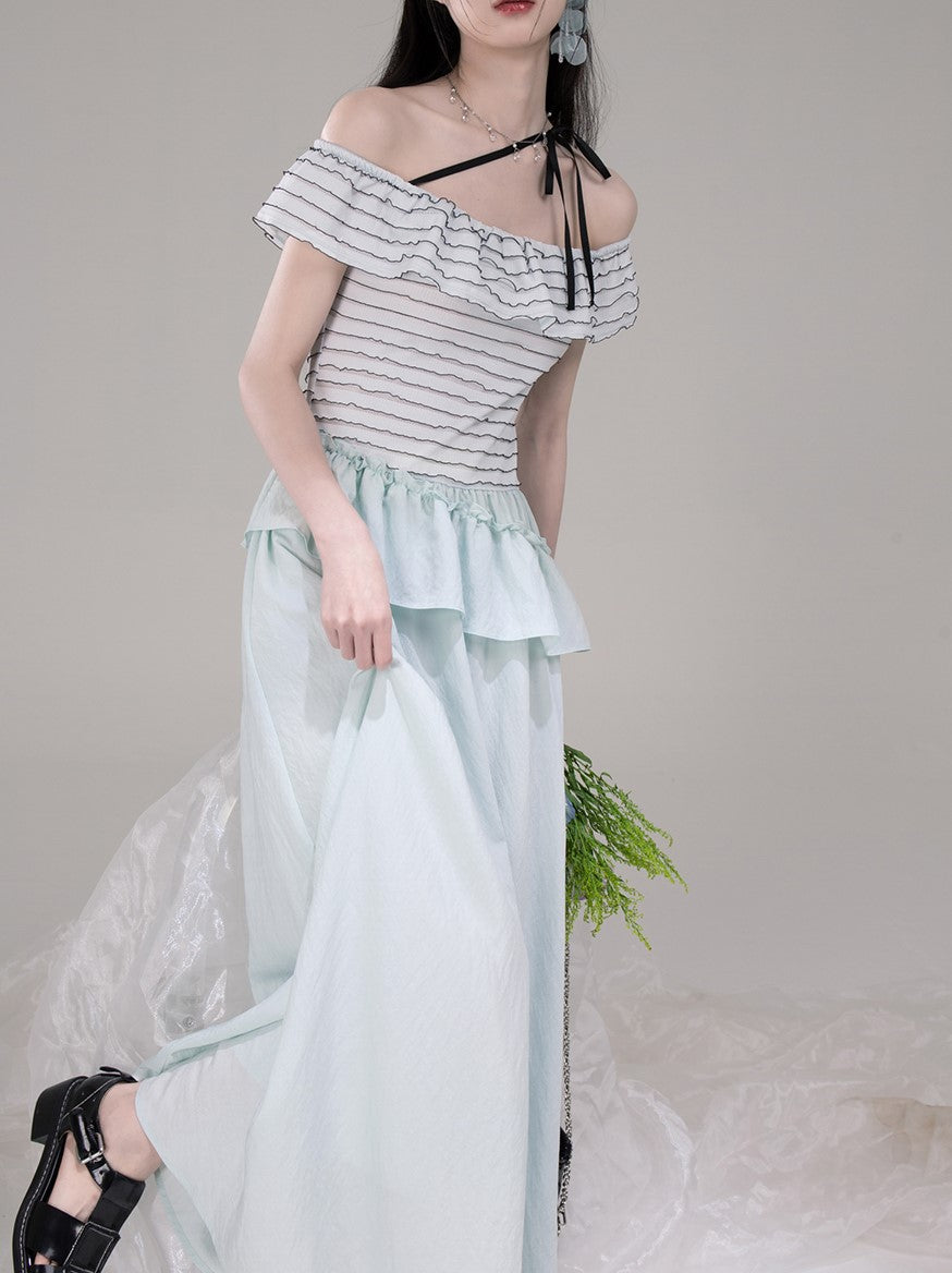 One-shoulder Splicing A-line Waist Dress COT0313