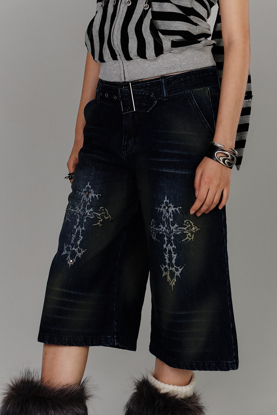 American Retro Cross Design Jeans KIN0140