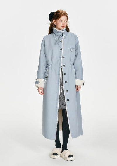 Retro Blue Thickened Plush Long Coat BOH0087