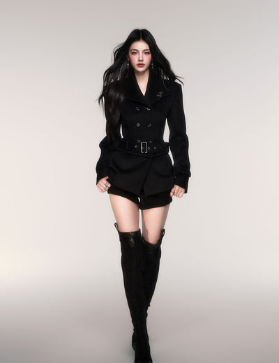 Black Slim Detachable Hem Mid-Length Jacket LUL0208