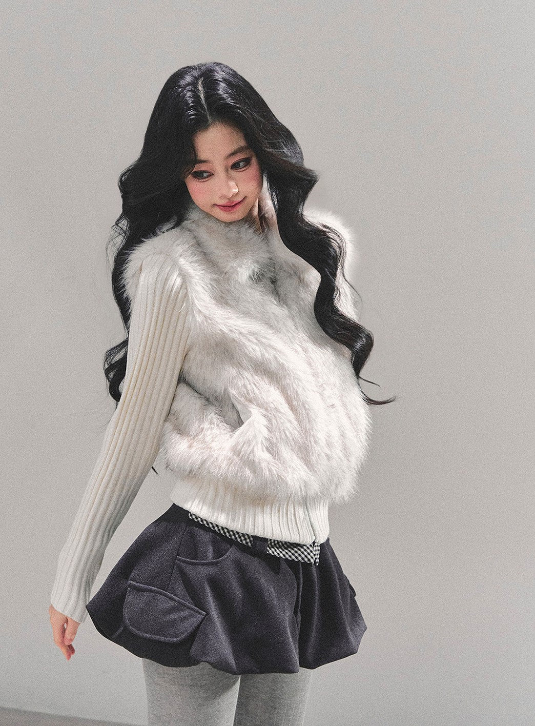 Faux Two-Piece Fur Knit Cardigan DIA0693