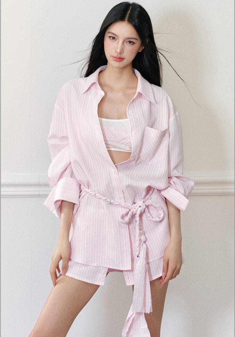 Braided Rope Striped Shirt/Camisole/Shorts AGM0170