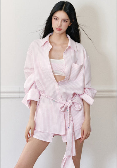 Braided Rope Striped Shirt/Camisole/Shorts AGM0170