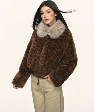 Eco-friendly Fur Collar Short Fluffy Jacket ANA0105