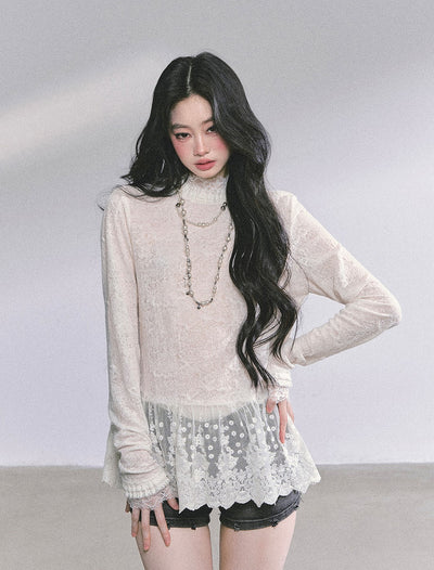 Half Turtleneck Lace Thin Shirt DIA0581