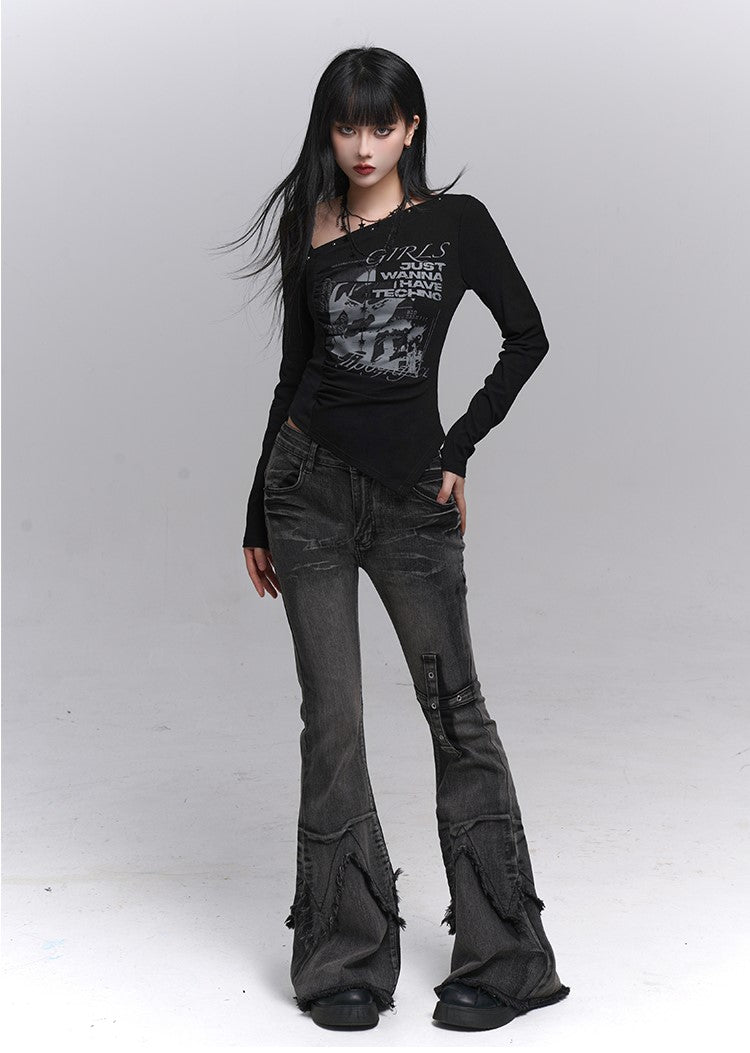 Black Flared Casual Jeans LAD0229