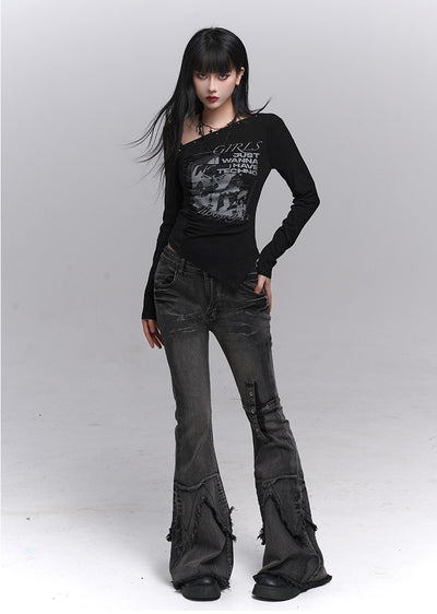 Black Flared Casual Jeans LAD0229