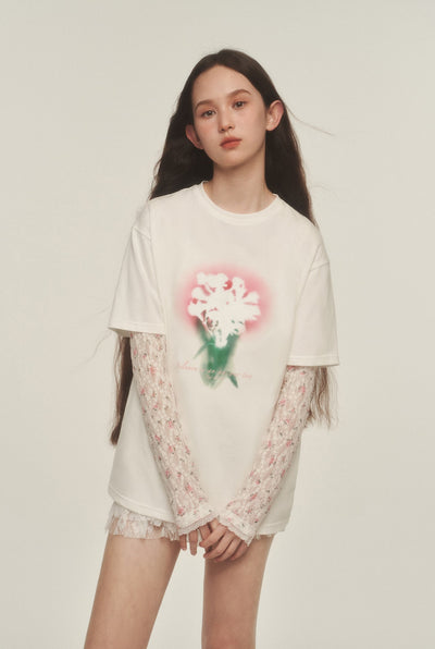 Bouquet Print Round Neck T-shirt AYF0045