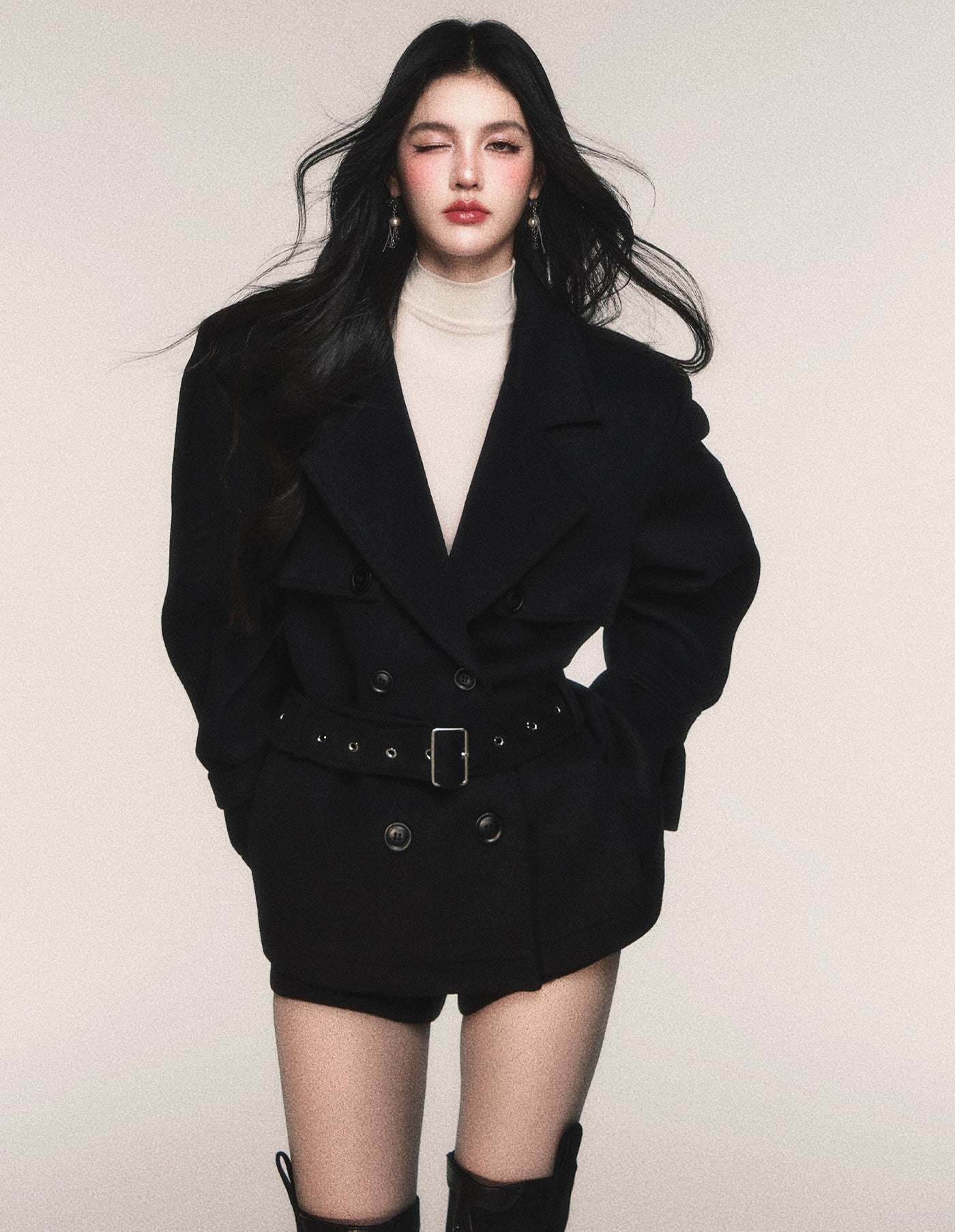 Double-Breasted Wool Trench Short Jacket LUL0216