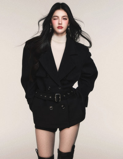 Double-Breasted Wool Trench Short Jacket LUL0216