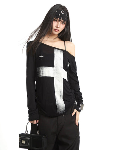 Cross Off-shoulder Loose T-shirt UNC0262