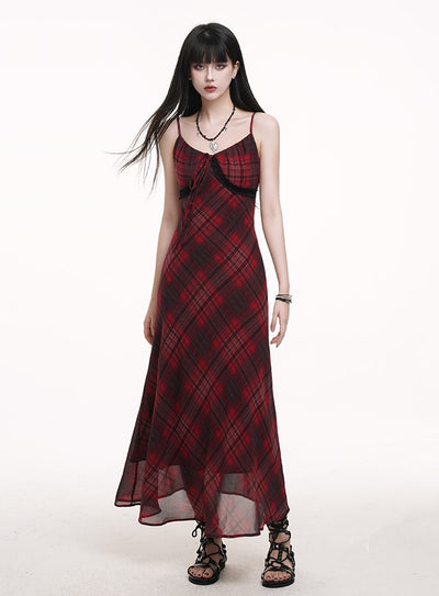 Red Plaid Suspender Dress LAD0177