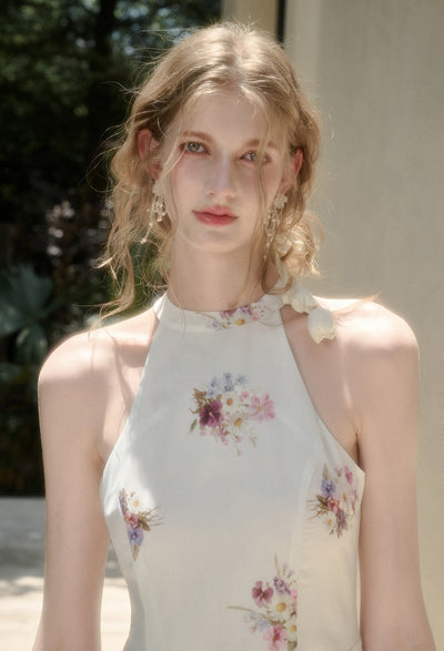 Halter Neck Flower Printed Dress GRO0160