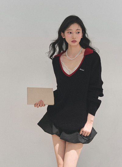 Large V-neck Casual Sweater DIA0726