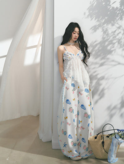 Floral Print Edge Lace Wide-Leg Pants SAL0176
