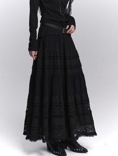 Black Lace A-line Long Skirt LAD0235