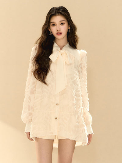 Puff Sleeves Bow Shirt Dress OSH0139