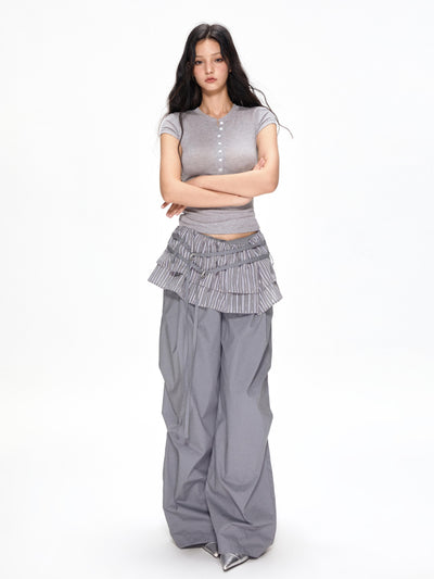 Satin Ruffled Casual Straight Pants APE0392