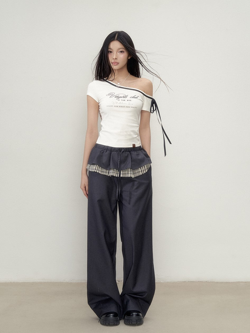 Lace-up Letter Print T-shirt VIA0258