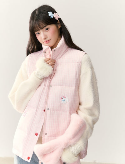 Plaid Embroidered Stand Collar Down Jacket NTO0242