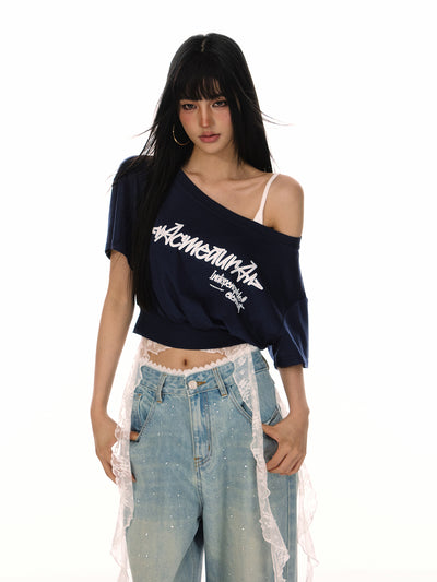 Oblique Shoulder Short T-shirt ACM0080