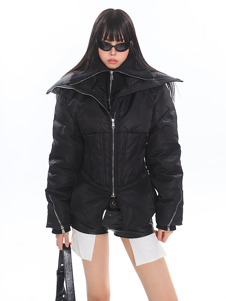 High Collar Large Lapel Splicing Fake Two-piece Slim Down Jacket UNC0187