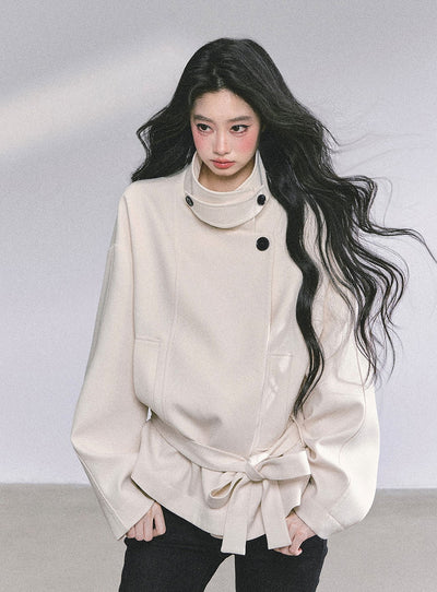 Hepburn Style High Neck Trench Coat DIA0730