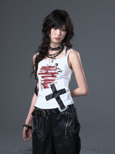 Punk Print Cross Lace Camisole FRU0101