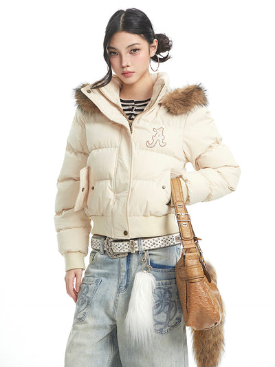 American-style Fur Hooded Short Down Jacket UNC0323
