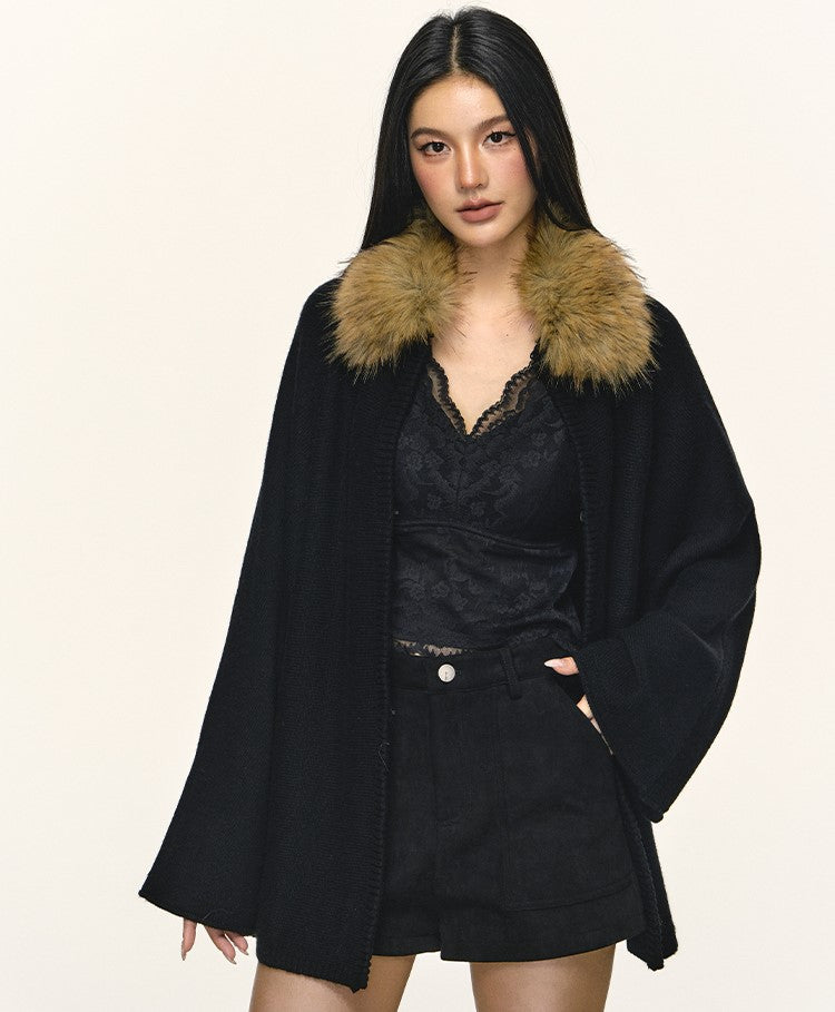Eco-friendly Fur Collar Knitted Cardigan ANA0106