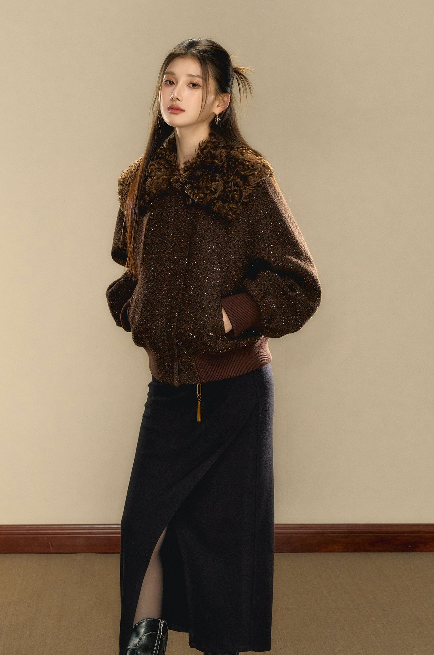 Small Fragrance Wool Short Camel Jacket OSH0092